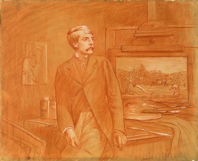 Zelfportret (rode krijt verhoogd met wit papier) door Frederick Walker